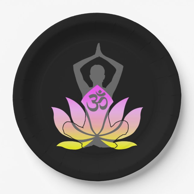 Prato De Papel OM Namaste Lotus Flower Yoga Pose Espiritual (Frente)