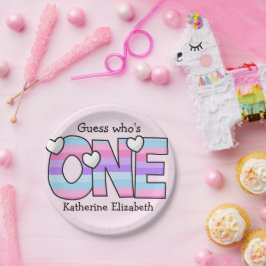 Prato De Papel Ombre Púrpura Rosa Stripes Corações Primeiro Anive