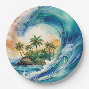 Prato De Papel Onda de Aquarela Kai Aloha Motu