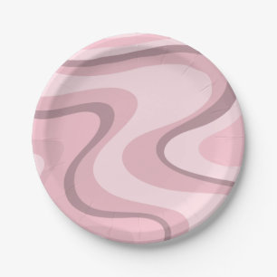 Prato De Papel Onda Rosa Malva Líquida Suave Padrão Abstrato