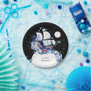 Prato De Papel Ondas de diversão pirata de aniversário