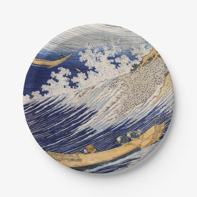 Prato De Papel Ondas do Oceano de Hokusai Barcos no Mar (Frente)