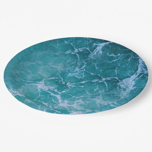 Prato De Papel Ondas profundas do oceano azul (Inclinado)