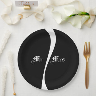 Prato De Papel Ondas Simples 2 - Preto e Branco Personalizados