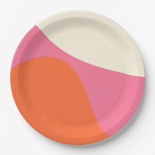 Prato De Papel Ondas Simples 4 em Rosa, Laranja e Creme