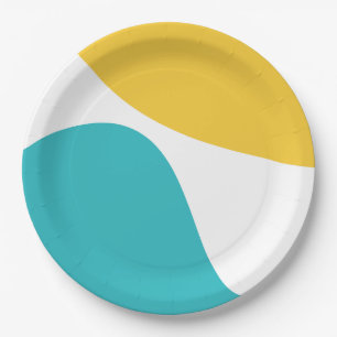 Prato De Papel Ondas Simples 4 - Turquesa e Amarelo