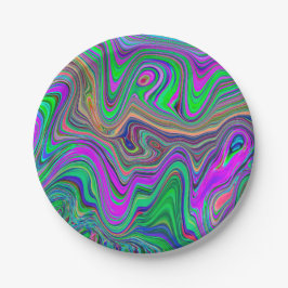 Prato De Papel Ondas Trippy de Verde Lima e Roxo