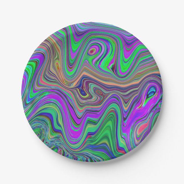 Prato De Papel Ondas Trippy de Verde Lima e Roxo (Frente)