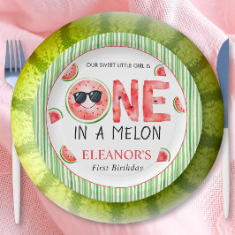 Prato De Papel One in a melon 1st birthday watermelon party
