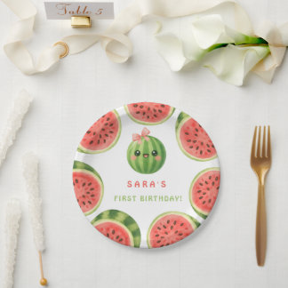 Prato De Papel One in a Melon First Birthday Summer Paper Plates