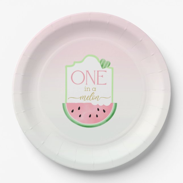Prato De Papel One in a Melon Watermelon Birthday Paper Plate  (Frente)