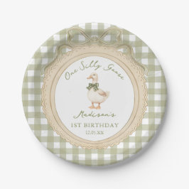 Prato De Papel One Silly Goose Bow Gingham 1st Birthday