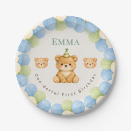 Prato De Papel Onederful Bear First Birthday Paper Plates