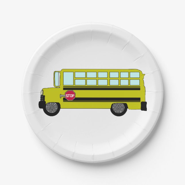 Prato De Papel Ônibus Escolar Amarelo com Placa de Parada (Frente)