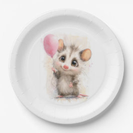 Prato De Papel Opossum Birthday Plate • Cute Woodland Party