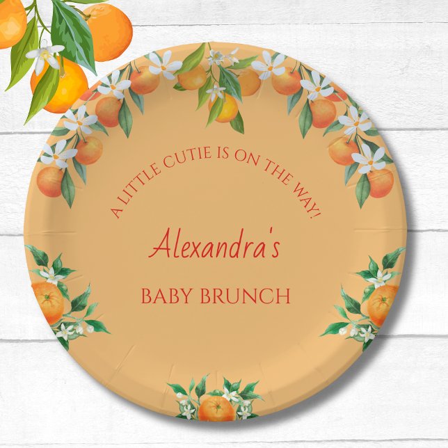 Prato De Papel Orange A Little Cutirus Citrus Baby Brunch (Criador carregado)