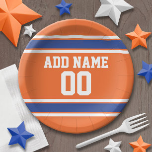 Prato De Papel Orange and Blue Birthday Sports Jersey