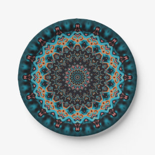 Prato De Papel Orange Blue Teal Black Mandala