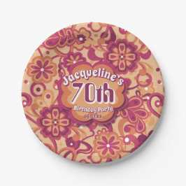 Prato De Papel Orange Groovy Psychedelic 60s 70s Aniversário Flor