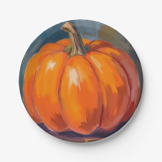 Prato De Papel Orange Pumpkin Halloween Thanksgiving Watercolor (Frente)
