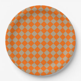 Prato De Papel Orange Taupe Checker Diamond Pattern