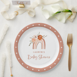 Prato De Papel Orange Terracotta Boho | Chá de fraldas arco-íris