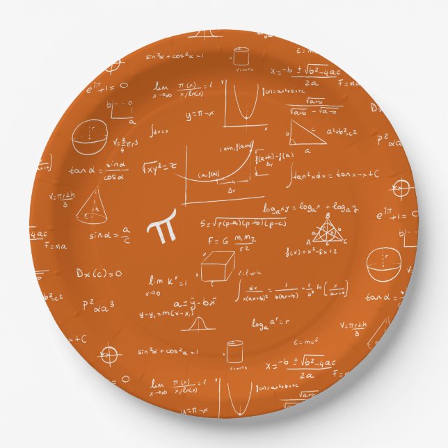 Prato De Papel Orange White Math Equations Graphics Graduation (Frente)