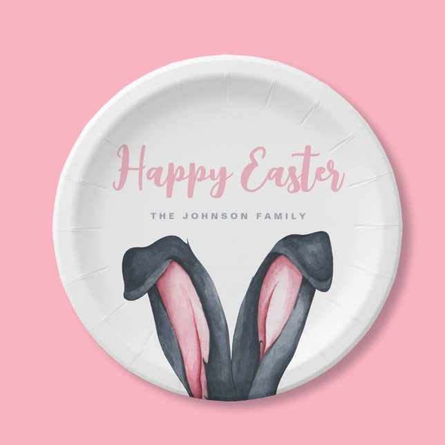 Prato De Papel Orelhas de Coelho Fofo Feliz Páscoa (Cute Bunny Ears Happy Easter Paper Plates)
