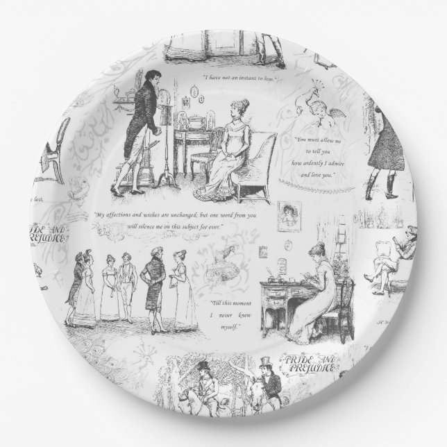 Prato De Papel Orgulho e Preconceito de Citações de Toile Ilustra (Frente)