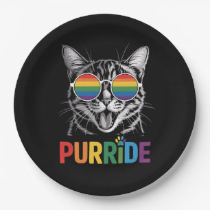 Prato De Papel Orgulho Gato Gay Lésbica Arco-íris LGBTQ Aliado Or