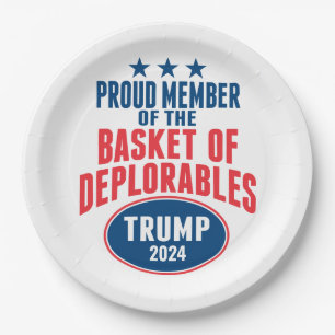 Prato De Papel Orgulhoso Membro da Cesta de Deploráveis - Trump