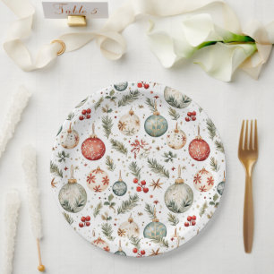 Prato De Papel Ornações de Natal Verdes Vermelhas Boho Antiguidad