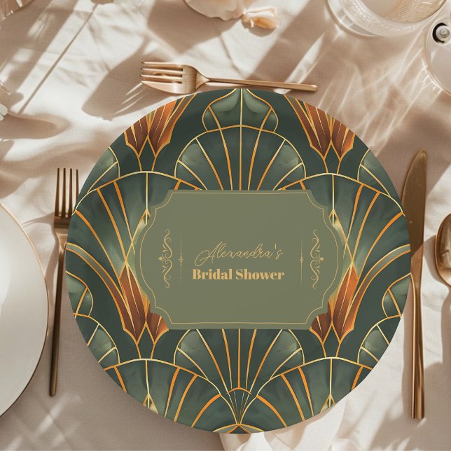 Prato De Papel Ornamentado Elegante Verde Oleícola Bridal (Criador carregado)