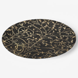 Prato De Papel Ornamentado preto dintage Dourado