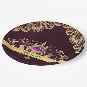 Prato De Papel Ornamentado Purple Vintage Dourado