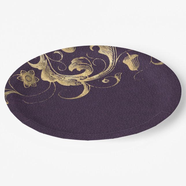 Prato De Papel Ornamentado Purple Vintage Dourado (Inclinado)