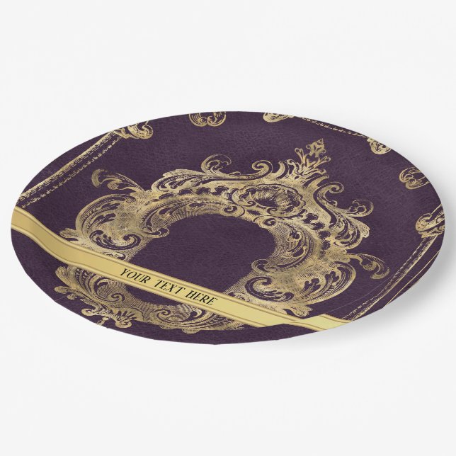 Prato De Papel Ornamentado Purple Vintage Dourado (Inclinado)