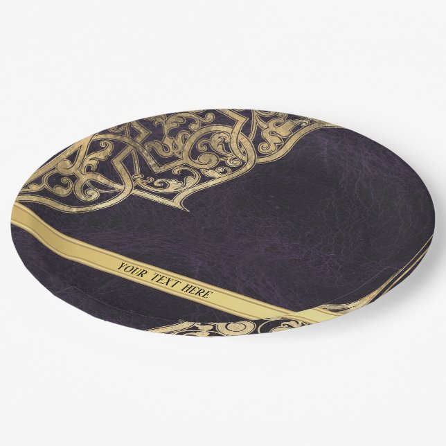 Prato De Papel Ornamentado Purple Vintage Dourado (Inclinado)