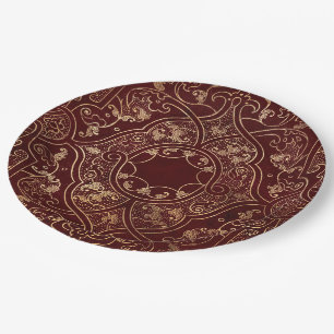 Prato De Papel Ornamentado Red Gold Vintage Dourado