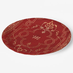 Prato De Papel Ornamentado Red Gold Vintage Dourado