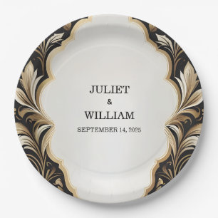 Prato De Papel Ornamentado Retro-Árabe Casamento tema damasco Neg