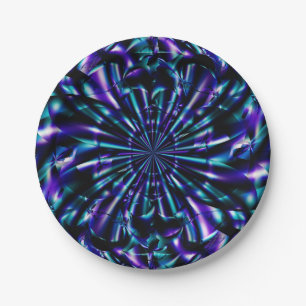 Prato De Papel Ornamental Arte Fractal Azul e Roxo