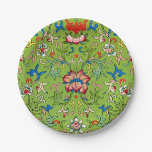 Prato De Papel Ornamento Chinês Vintage Owen Jones Floral Verde