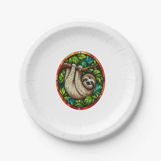 Prato De Papel Ornamento De Vidro Escondido, Cute Sloth (Frente)