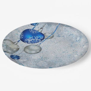 Prato De Papel ornamentos azuis prateados