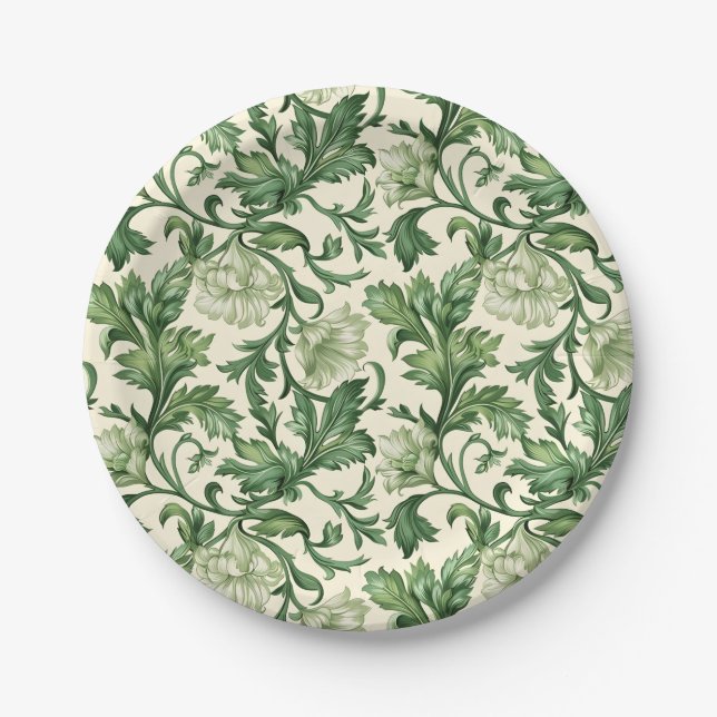 Prato De Papel Ornate dark green acanthus leaves pattern (Frente)