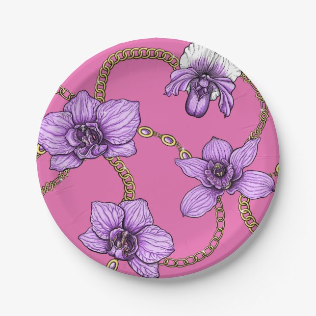 Prato De Papel Orquídeas e correntes, violetas e rosa (Frente)