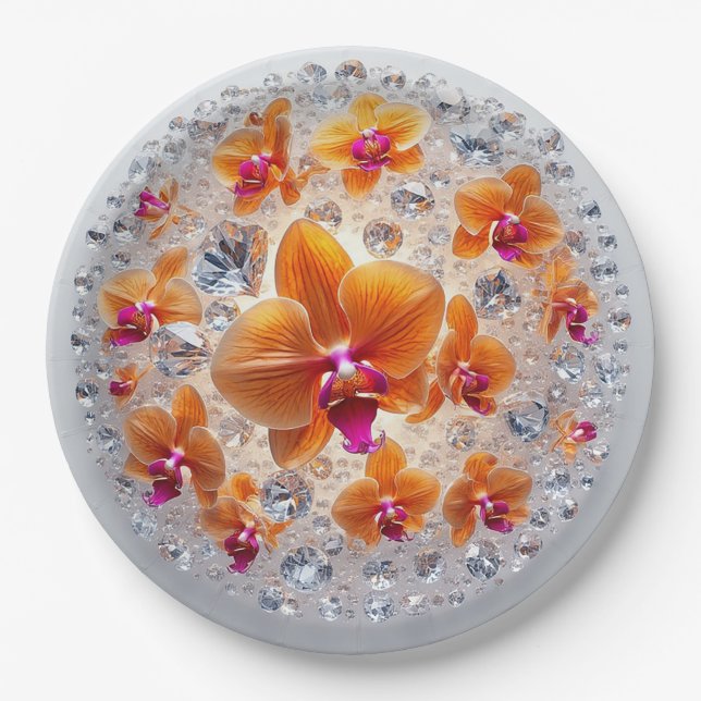 Prato De Papel Orquídeas Incorporadas em Cristais (Frente)