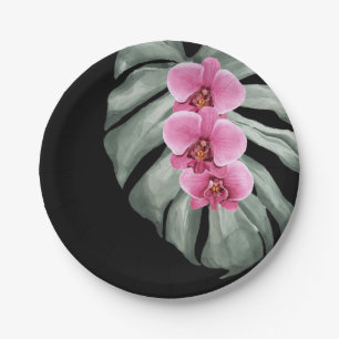 Prato De Papel Orquídeas Tropicais Exóticas de Aquarela Quente