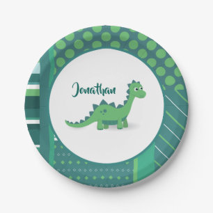 Prato De Papel Os desenhos animados do dinossauro caçoam a placa